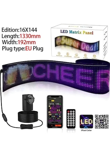 16x144 Matrix Led Panel Cama Yapışan Telefon Kontrollü Led Lamba