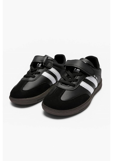 Günlük Unisex Çocuk Sneaker Bağcıklı Hafif Esnek Kaymaz Taban Ayakkabı 105 Siyah Beyaz