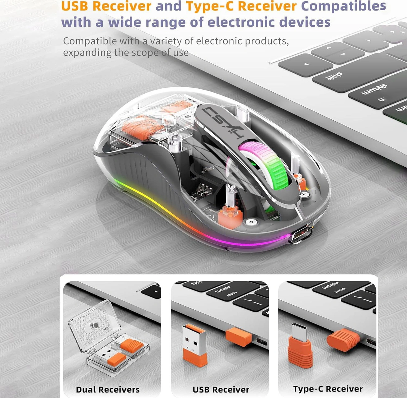 Sones Hxsj M333 Üç Modlu Şeffaf Kablosuz Fare Diğer