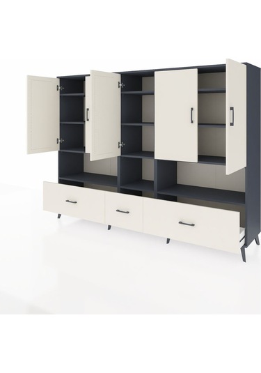 Hyperion Dolap 12 Raflı 3 Çekmeceli 5 Kapaklı 220x44x163 Antrasit Antrasit-aytaşı