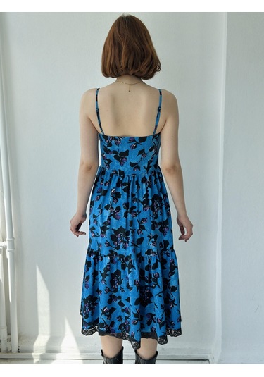 Retrobird Country Girl Ruffle Dantel Detaylı Tasarım Elbise Kadın Koyu Mavi-13311-koyu Mavi