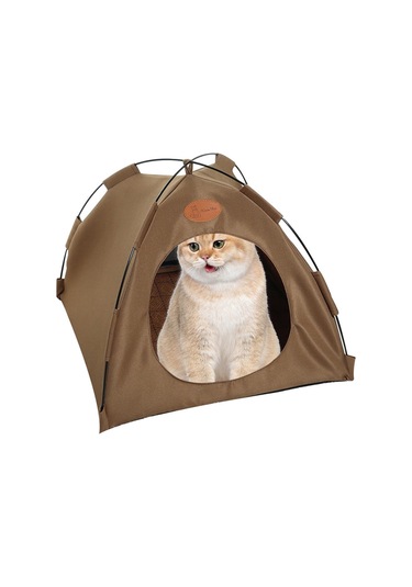 Vkemall Xl Kahverengi Kedi Köpek Çadır Yatağı - Katlanabilir Dış Mekan Uygun - Matlı Ev, 58x58x48cm