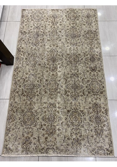 El Dokuma Eskitme 120X205 Krem Naturel %100 Yün Vintage Halı ! Krem