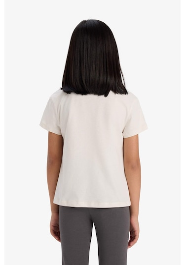 Defacto Kız Çocuk Bisiklet Yaka Baskılı Kısa Kollu Tişört E5892a825smbg697 Bej