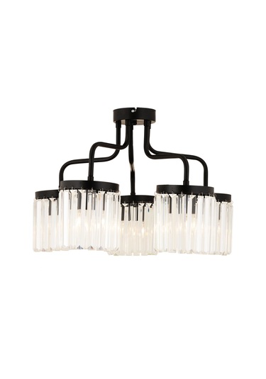 Ayan 5 Li Siyah Kristalli Taşlı Modern Tasarım Kristal Salon Avize