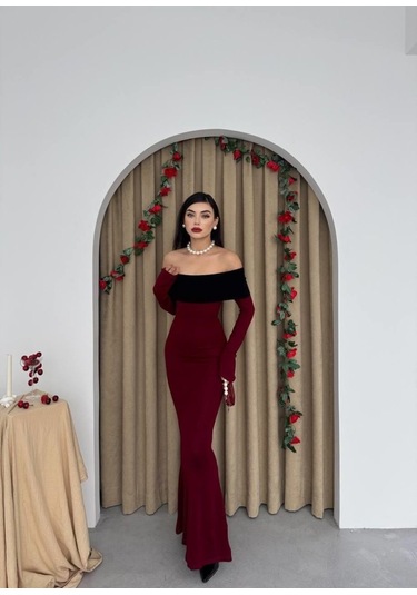 The İstanbul Leonidas Madonna Yaka Elbise Bordo