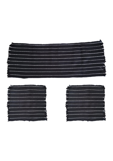 Terletmez 3'lü Minder Set Serme Kilim Siyah Beyaz Beyaz