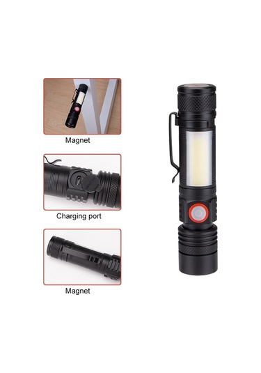 Soulader Su Geçirmez Ve Manyetik Özellikli Led El Feneri, Zoom Ve Cob Işık Modlu, 18650 Pil İle Çalışan Taşınabilir Klipsli El Işığı, Dayanıklı Ve Pratik T6 Modeli Çok Renkli