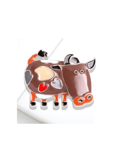 Kahverengi Talos Unisex Güzel Inek Sığır Broş Parti Pin Elbise Dekorasyon Takı Hediye