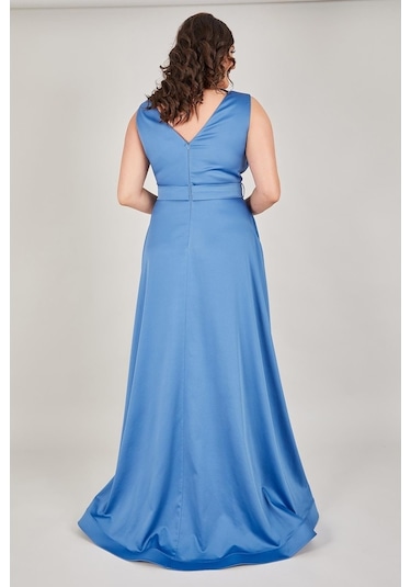Ladies First Büyük Beden 3434 Indigo Uzun Abiye Elbise