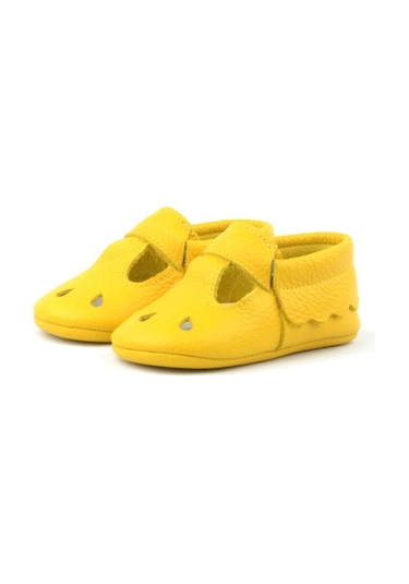 Hapshoe Kids Hakiki Deri Sarı Lastikli Kız Bebek Patik Sarı