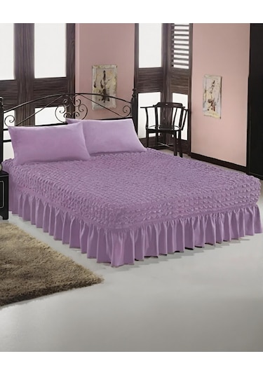 StarMall Bürümcük Etekli Çarşaf Yatak Örtüsü Lastikli 1 Adet Lila