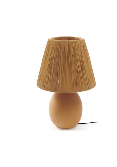 Hmyy Design Rond Seramik Abajur - Hardal / Sarı - 37x24x24 Cm Çok Renkli