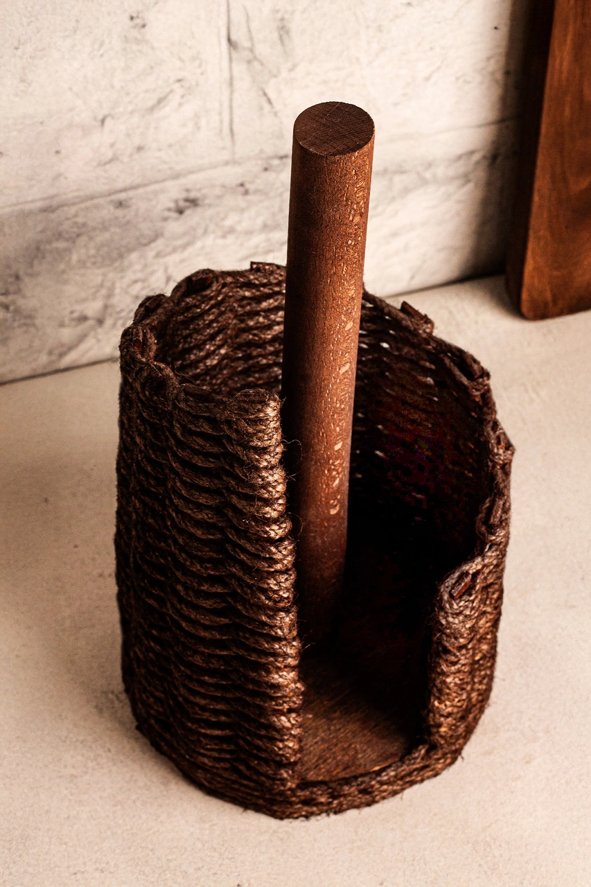 Snippy Haserya - Ahşap Kağıt Havluluk Masaüstü Rulo Kağıt Havluluk Dik Peçetelik Kahverengi