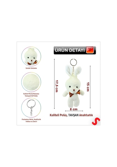 Pelüş Tavşan Anahtarlık, 15 Cm X 8 Cm - Krem