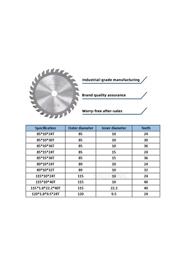 Slugb Çap 115mm 40 Diş Tct Daire Testere Bıçağı Açı Öğütücü Testere Diski 165x20x48t