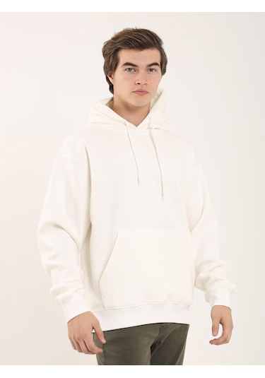 Dufy Erkek Oversize Düz Pamuklu Kapüşonlu Sweatshirt Ekru - 103712 Ekru Dufy Erkek Oversize Düz Pamuklu Kapüşonlu Sweatshirt Ekru - 103712 Ekru