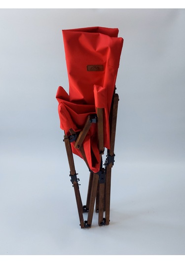 Joyfull Turtle Ahşap - Kollu Katlanır Kamp Sandalyesi - Kırmızı