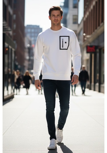 Remsa Erkek Fermuar Detay Bisiklet Yaka Pamuklu Sweatshirt 24722 Ekru Ekru
