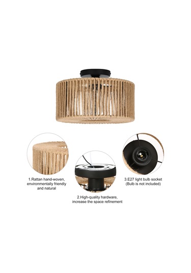 Neoglint E27 Rattan Dokuma Işık Fikstür Yarı Gömme Siyah & Keten Sarısı Diğer