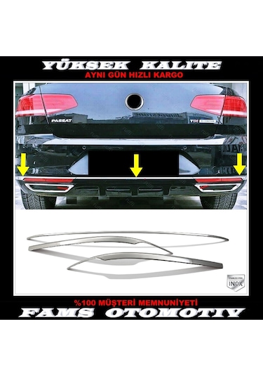 Vw Passat B8 Krom Arka Tampon Alt Çıta 3 Prç P.Çelik 2014-2019
