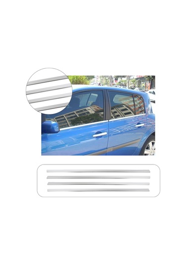 Renault Megane 2 HB Uyumlu 2004-2010 Krom Cam Çıtası 4 Parça Paslanmaz Çelik