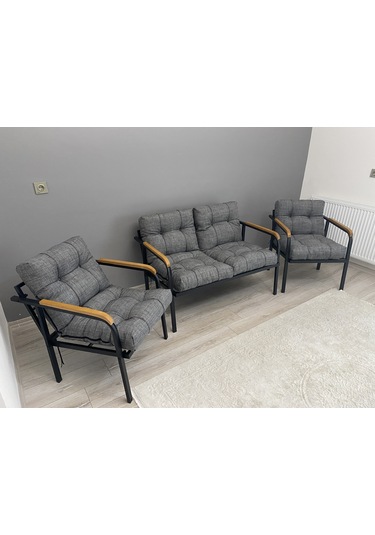 Modern Jüpiter Balkon, Bahçe, Cafe - Metal Kanepe Koltuk Takımı - 2+1+1 Antrasit Modernsh20 Antrasit
