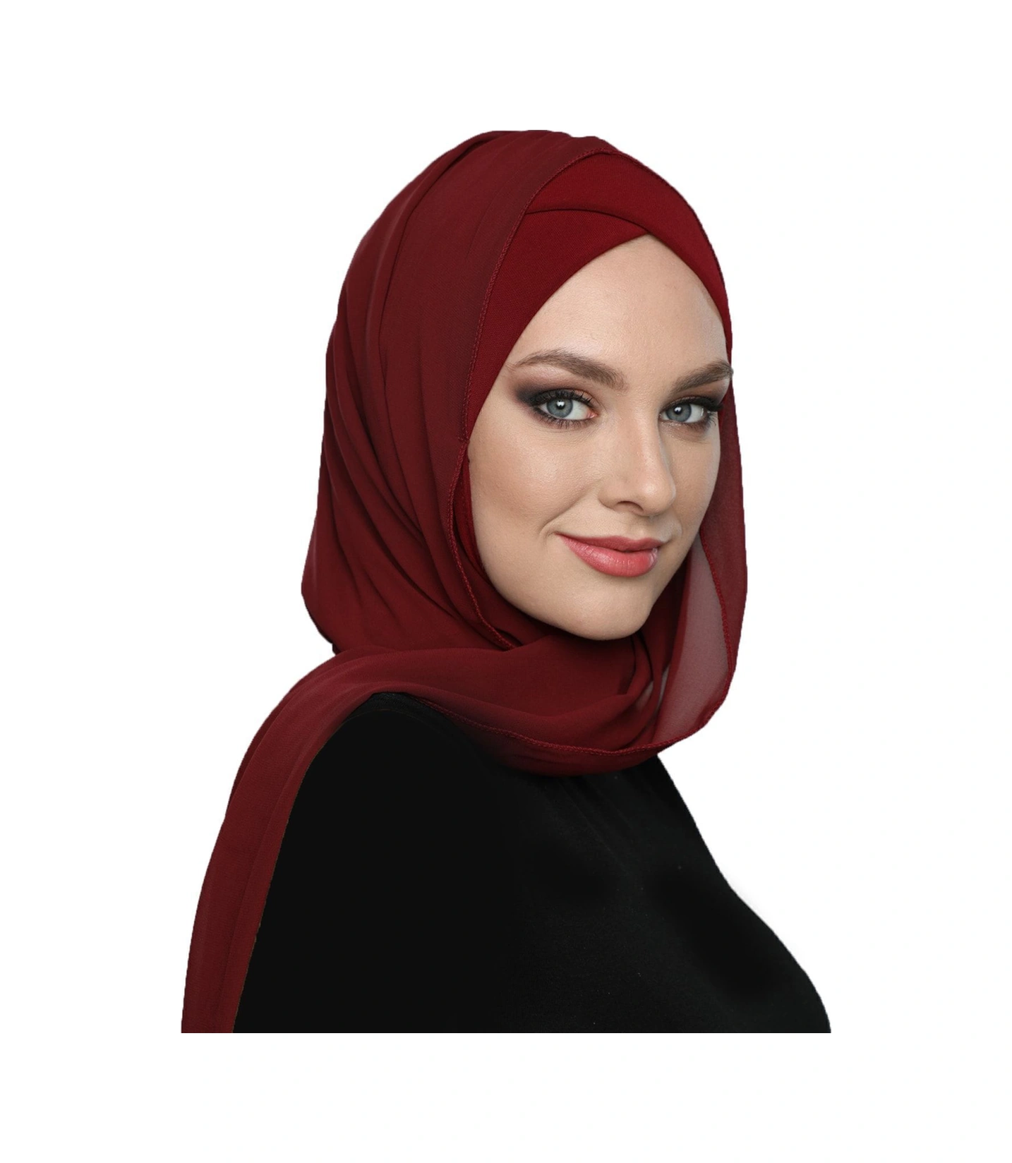 Şallı Takmatik Sade Bordo Hazır Türban Tesettür Bone Namaz Örtüsü Bordo