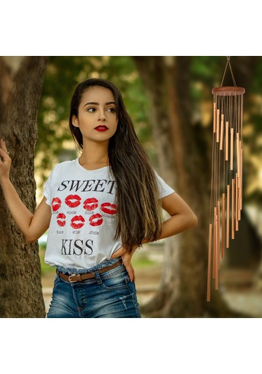 Ranyeek 35 İnç 18 Tonlu Altınaltı Aluminyum Boru Ve Çam Ahşap Döner Rüzgar Çanları - Yatak Odası Ve Bahçe Dekorasyonu, Doğa Sesleri İle Rahatlatıcı