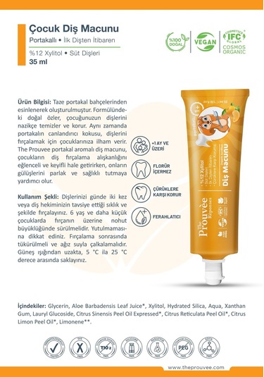 The Prouvée Réponses Organik Bebek & Çocuk Diş Macunu Portakallı 35 ML
