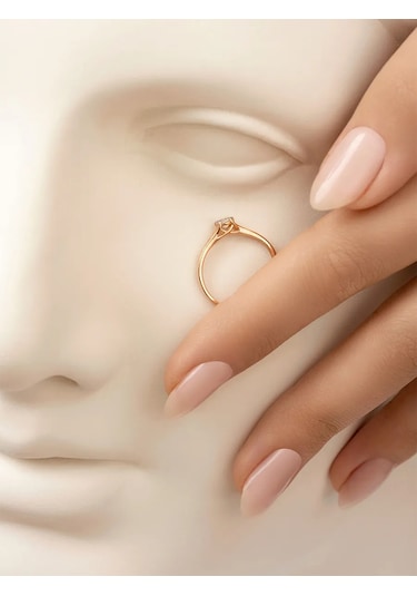 Veronika 925 Ayar Gümüş, Altın Kaplama, Pırlanta Taşlı Nişan Yüzüğü 125778970 Altın