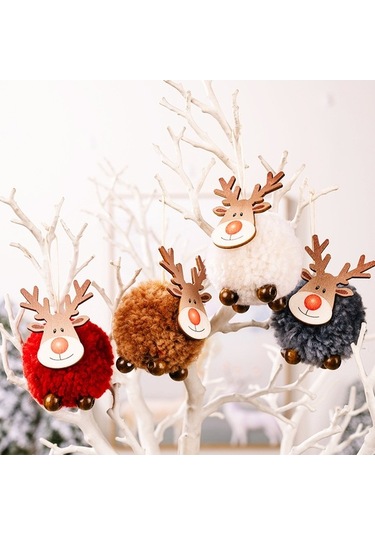 Fortunelane Kahverengi Yün Ahşap Geyik Şekilli Noel Ağaç Çiçeği, İç/dış Dekorasyon, Sevimli Stiliyle Noel Atmosferi Yaratır - 1 A Kahverengi