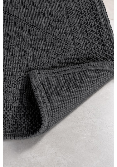 Soley Violeta 2'li Banyo Paspas Seti Kaymaz Taban %100 Pamuk 60x100 - 50x60 Cm Antrasit