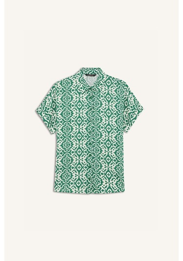 Defacto Regular Fit Desenli Kısa Kollu Gömlek C9621ax25spgn751 Yeşil