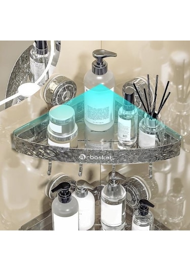 Şeffaf Depolama Rafı Üçgen Şekli Vantuz Duş Caddy Hızlı Drenaj Depolama Rafı Mutfak Şeffaf