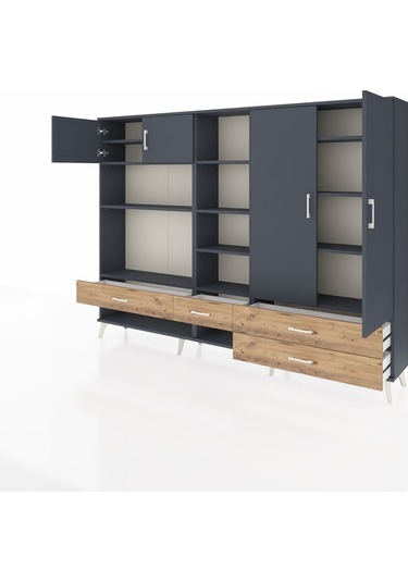 Arges Dolap 12 Raflı 4 Çekmeceli 4 Kapaklı 220x30x163 Antrasit-an Antrasit-antrasit/çam