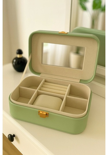 Deri Seyahat Takı Bijuteri Mücevher Kutusu Organizer Düzenleyici 20cm Yeşil İthal Ürün