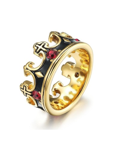 Novahub Altın Çapraz Paslanmaz Çelik Taç Yüzük Erkek Vintage Yüzük Takı Doğum Günü Hediyesi 12 Altın - 12 Altın