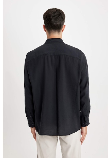 DeFacto Relax Fit Polo Yaka Poplin Modal Basic Düz Uzun Kollu Gömlek C4131AX24SMBK27 DeFacto Relax Fit Polo Yaka Poplin Modal Basic Düz Uzun Kollu Gömlek C4131AX24SMBK27