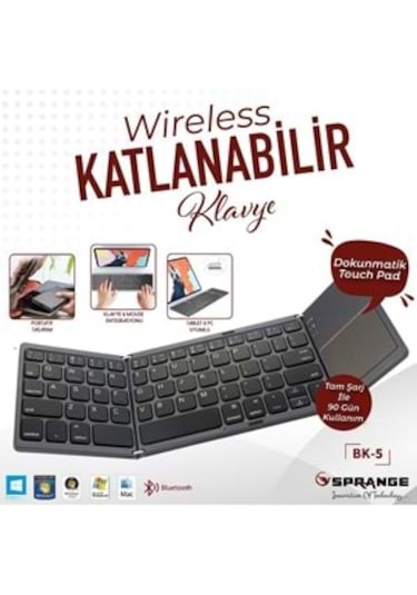 Sprange Bk-5 Uyumlu Kablosuz Bluetooth Touchpad'li Şarj Edilebilir Katlanabilir