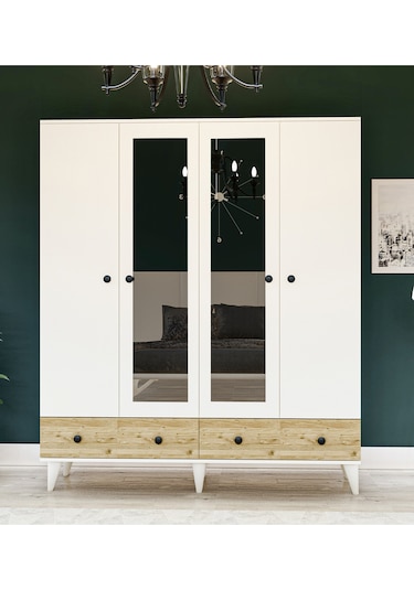 Gm 417 4 Kapılı 2 Çekmeceli Düğme Kulplu Aynalı Beyaz-atlantik Ça