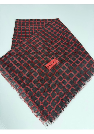 Eripek Desenli Flamalı Keten Eşarp- 06112 Siyah-Kırmızı