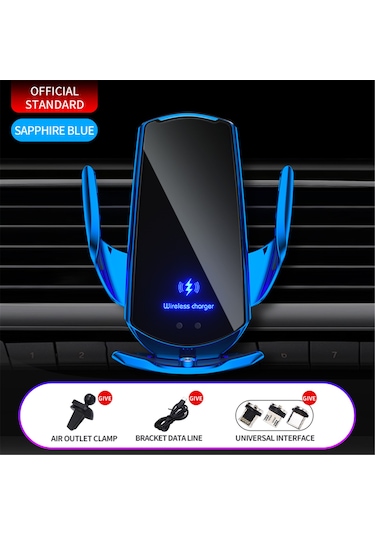 Monyee Mavi Araç İçin 15w Kablosuz Şarjlı Akıllı Sensörlü Telefon Tutucu, 360 Derece Döner, Otomatik Açılma-kapama, Navigasyon Ve Araç İç Gereci