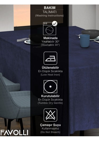 Kadife Dokulu Lacivert Renk Masa Örtüsü Lacivert
