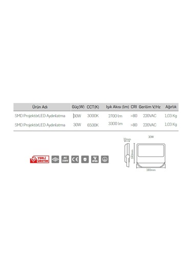 Lamptime 30 Watt Led Projektör Gunışığı Işık 252303