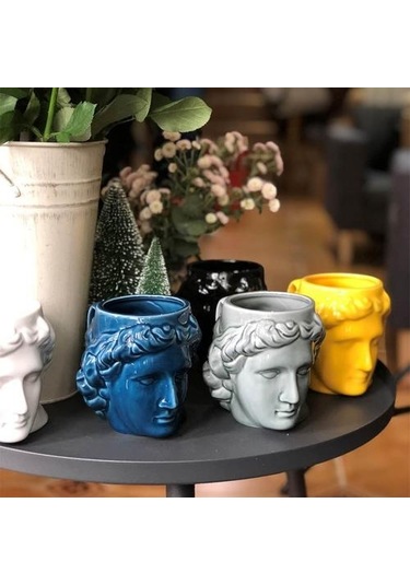 Büyük Kapasiteli Seramik Kupası İspanya Antik Yunanistan Apollo David Başkanı Kupa Heykel Kahve Fincanı Masaüstü Süsler Ofis Kalem Tutucu Kupalar Sarı A