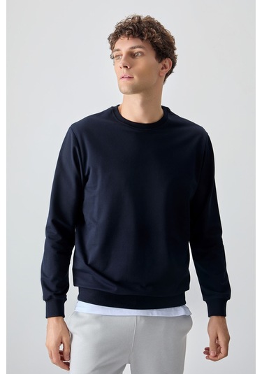 Tommy Life Lacivert Pamuk Yumuşak Dokulu Standart Fit Basic Erkek Sweatshirt - 88363 Lacivert