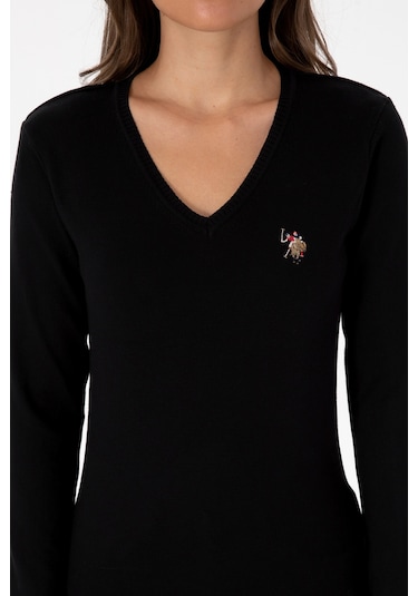 U.S. Polo Assn. Kadın Siyah V Yaka Basic Kazak 50307727-VR046