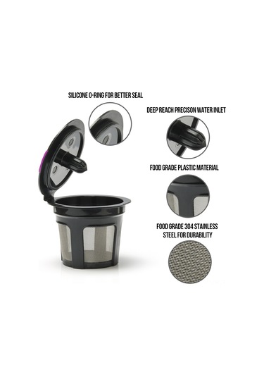 Vkemall Geri Dönüştürülebilir Çelik Filtreli Kahve Kapsülü - Keurıg 2.0 & 1.0 Uyumlu, 6 Adet Siyah Set, Lezzetli Krema İçin Siyah