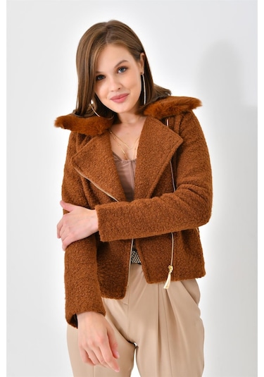 Ftz Women Kadın Kürk Detay Mont Taba Rbn4039-taba Taba